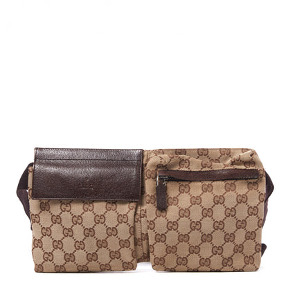 Gucci GG Monogram Double Pocket Belt Bag Dark Brown 1 of 7
