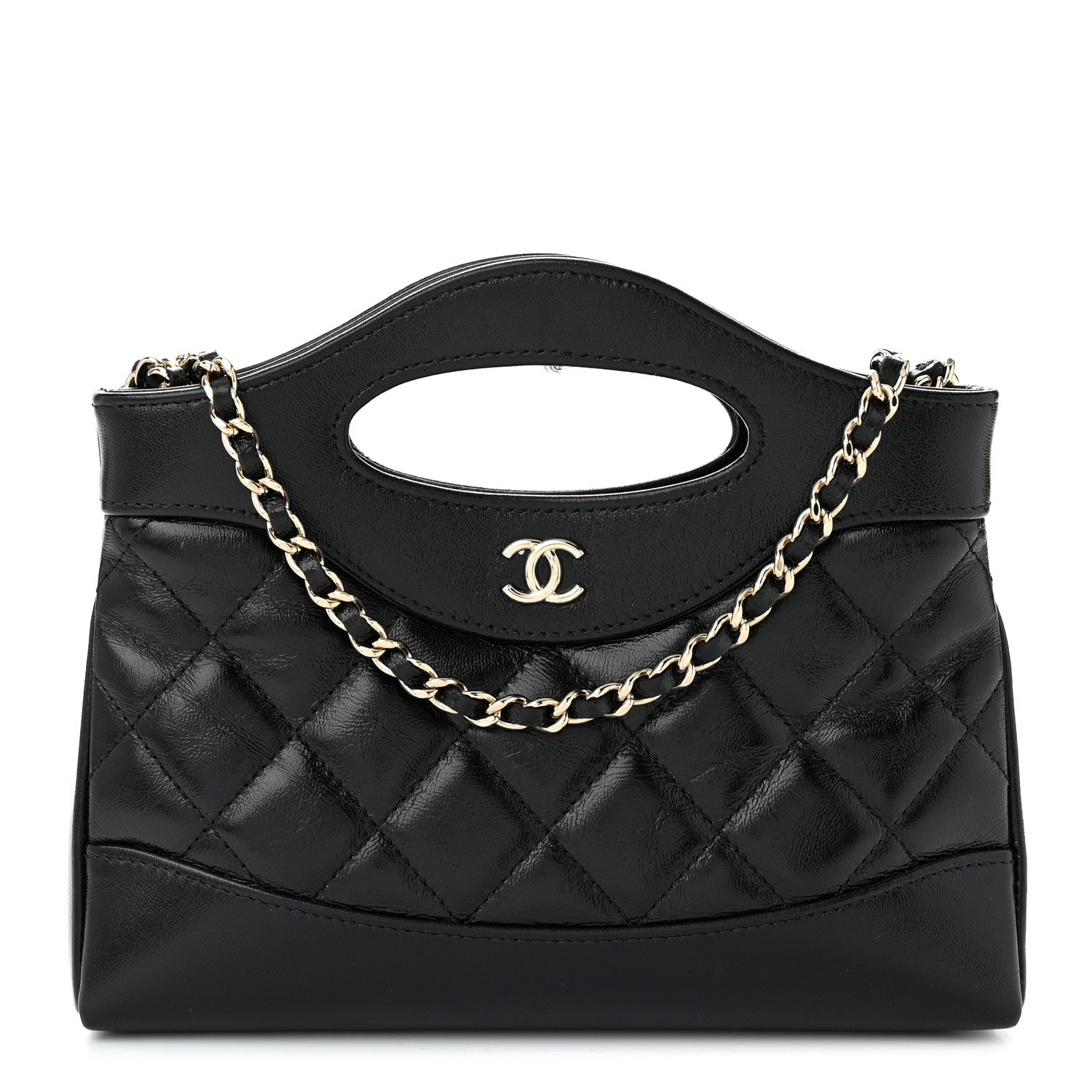 Chanel Shiny Crumpled Calfskin Quilted Nano 31 Shopping Bag Black 1 of 11