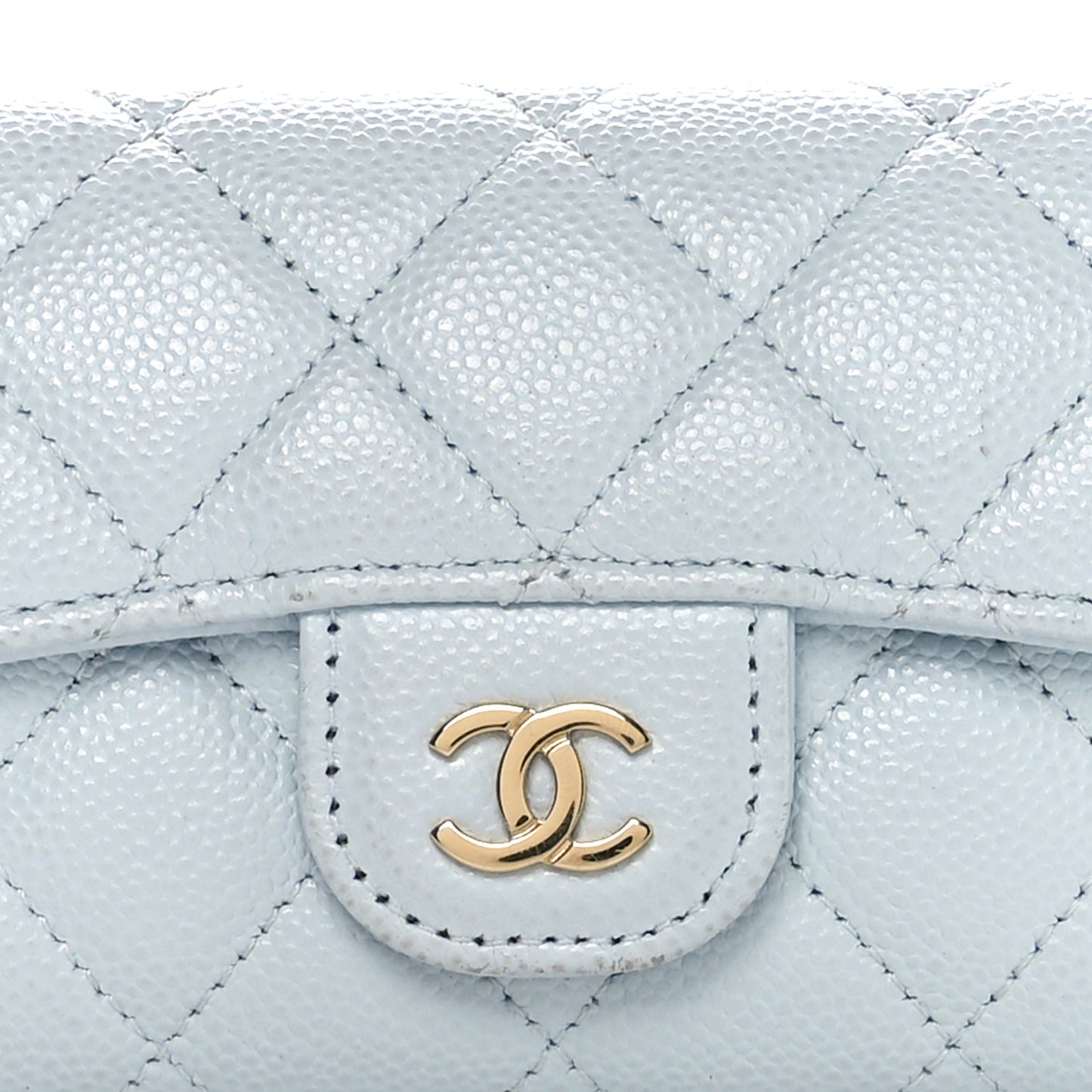 Caviar Quilted Flap Card Holder Wallet Light Blue
