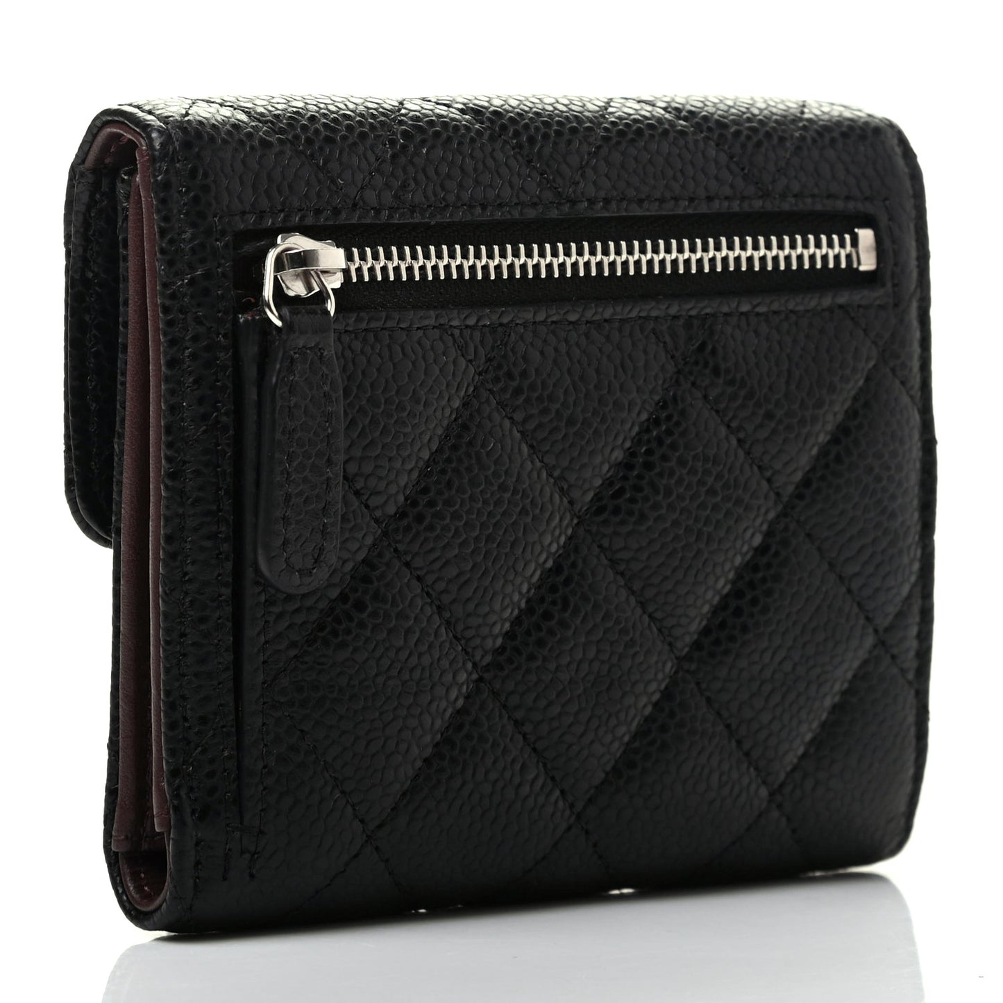 Caviar Quilted Compact Flap Wallet Black