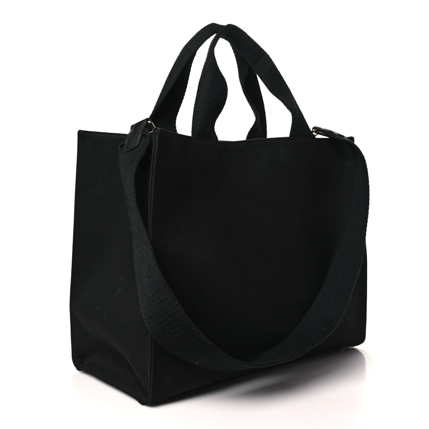 X VERSACE Cotton Canvas Cuoio Romano Fendace Logo Embroidered Signature Shopping Tote Black Gold