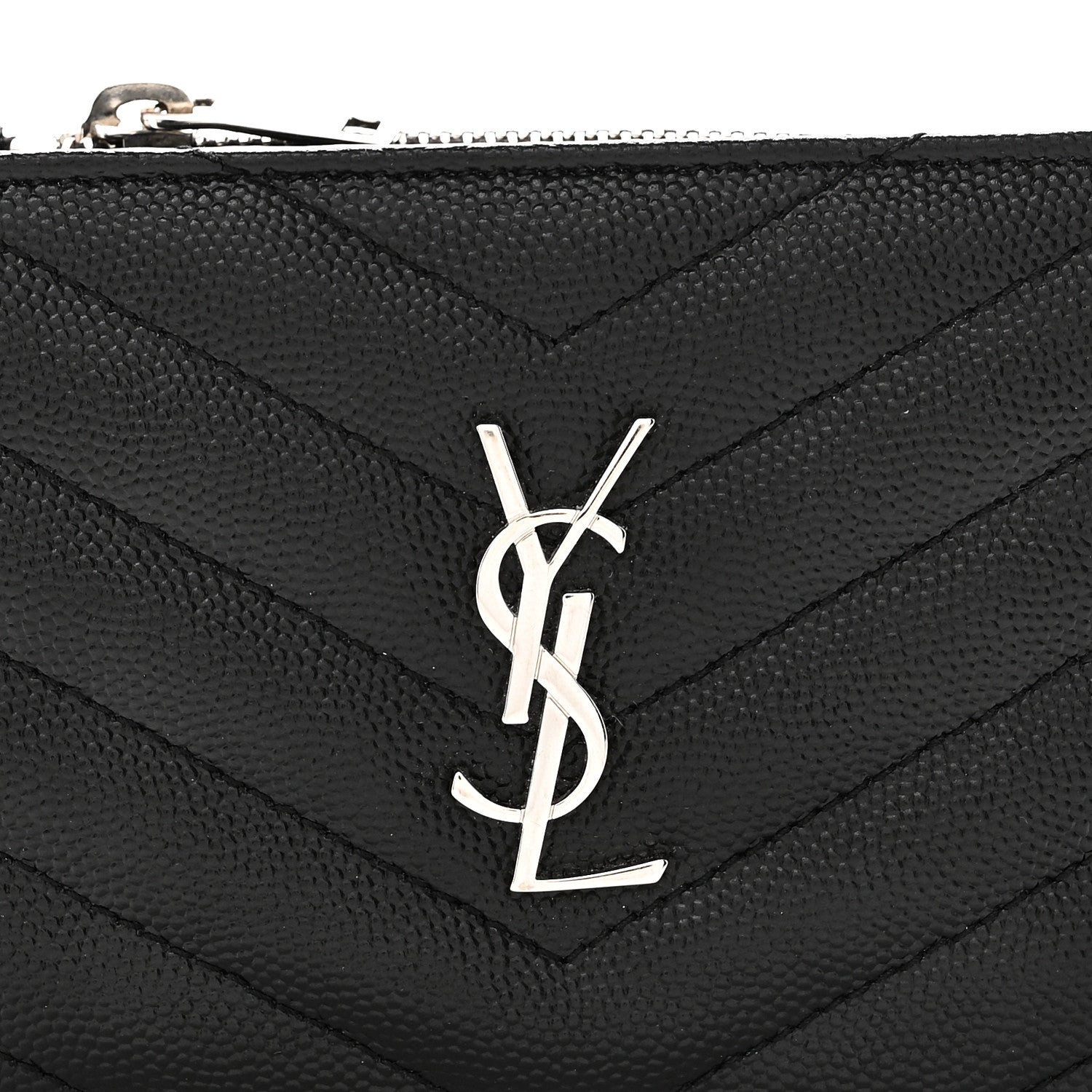 Saint Laurent Grain De Poudre Matelasse Chevron Monogram Zipped Two-Part Wallet Black 8 of 8