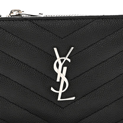 Saint Laurent Grain De Poudre Matelasse Chevron Monogram Zipped Two-Part Wallet Black 8 of 8