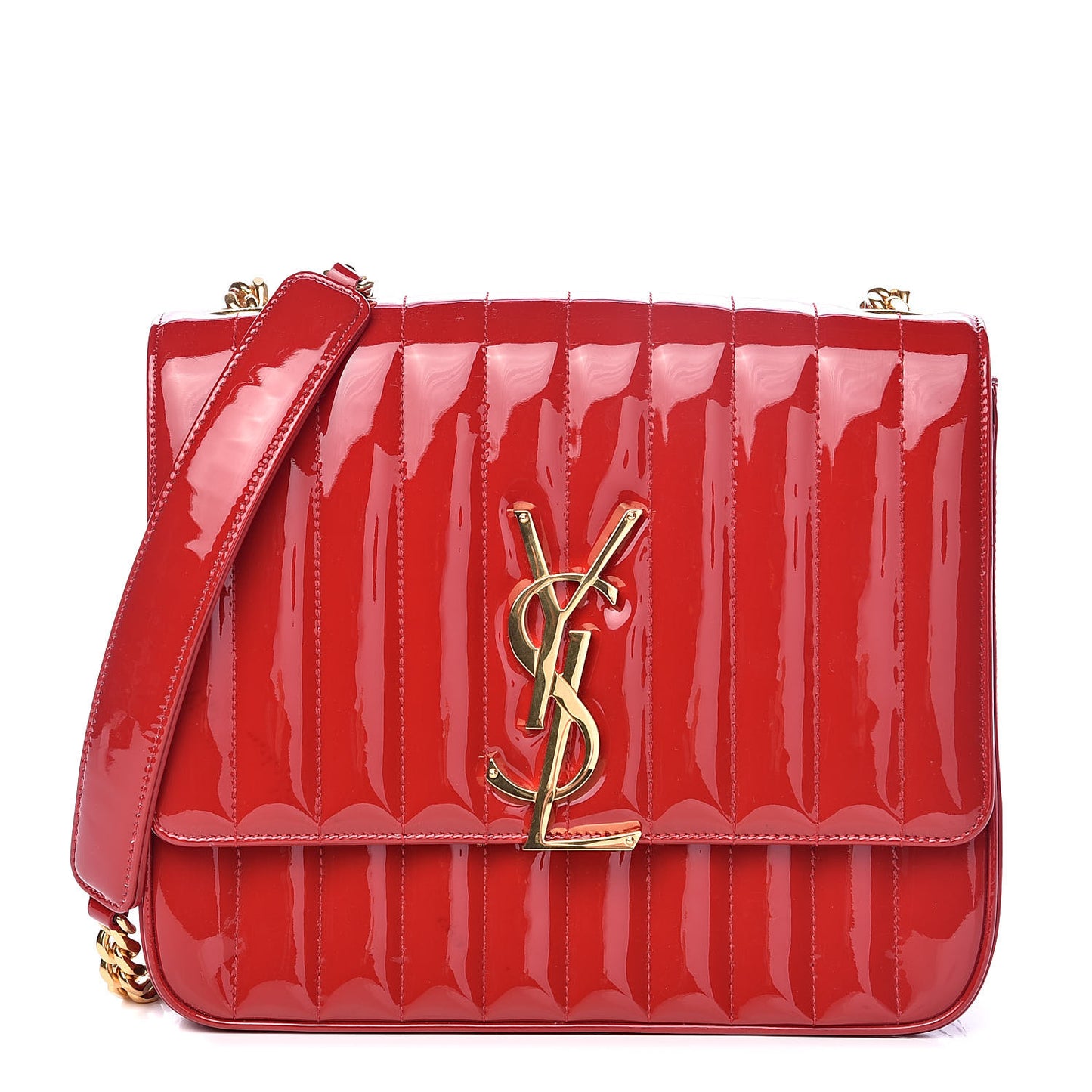 Patent Calfskin Matelasse Monogram Medium Vicky Chain Bag Rouge Eros