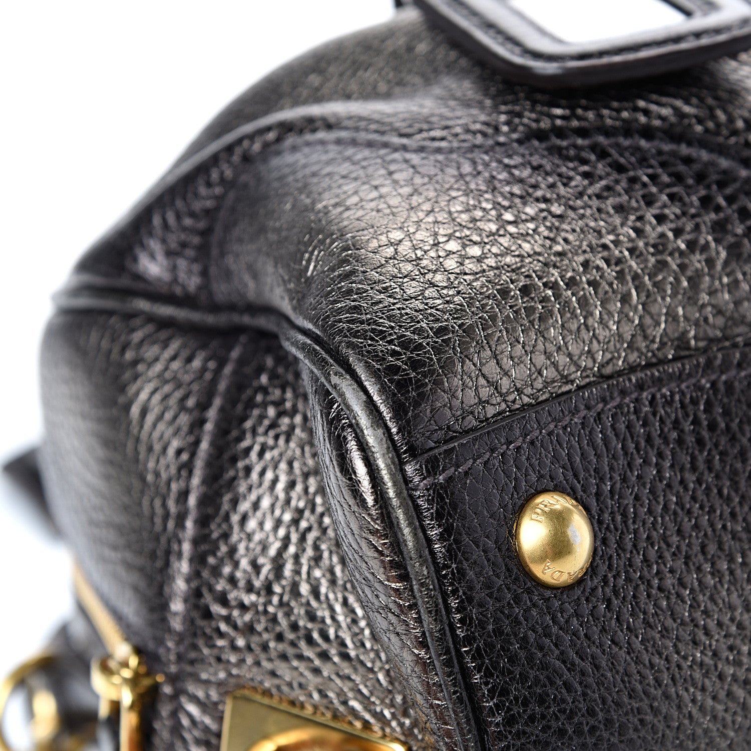 Prada Metallic Vitello Daino Shoulder Bag Piombo 8 of 14