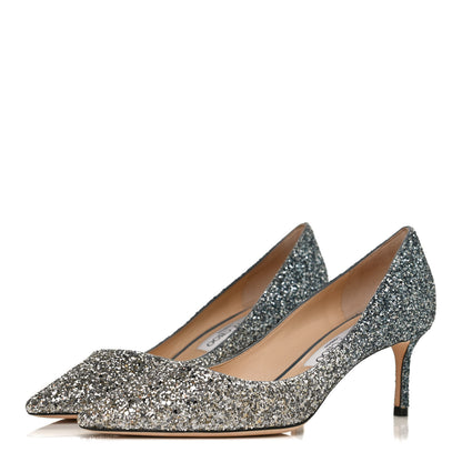 Jimmy Choo Glitter Pointy Toe Romy 60 Pumps 39 Silver Dusk Blue 3 of 10