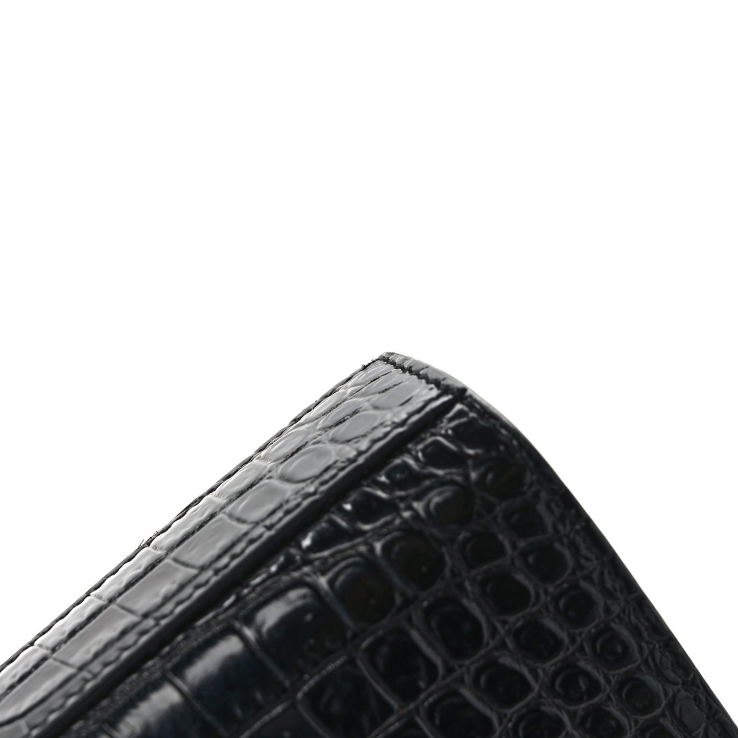 SAINT LAURENT Calfskin Crocodile Embossed Small Classic Monogram Kate Tassel Satchel Black
