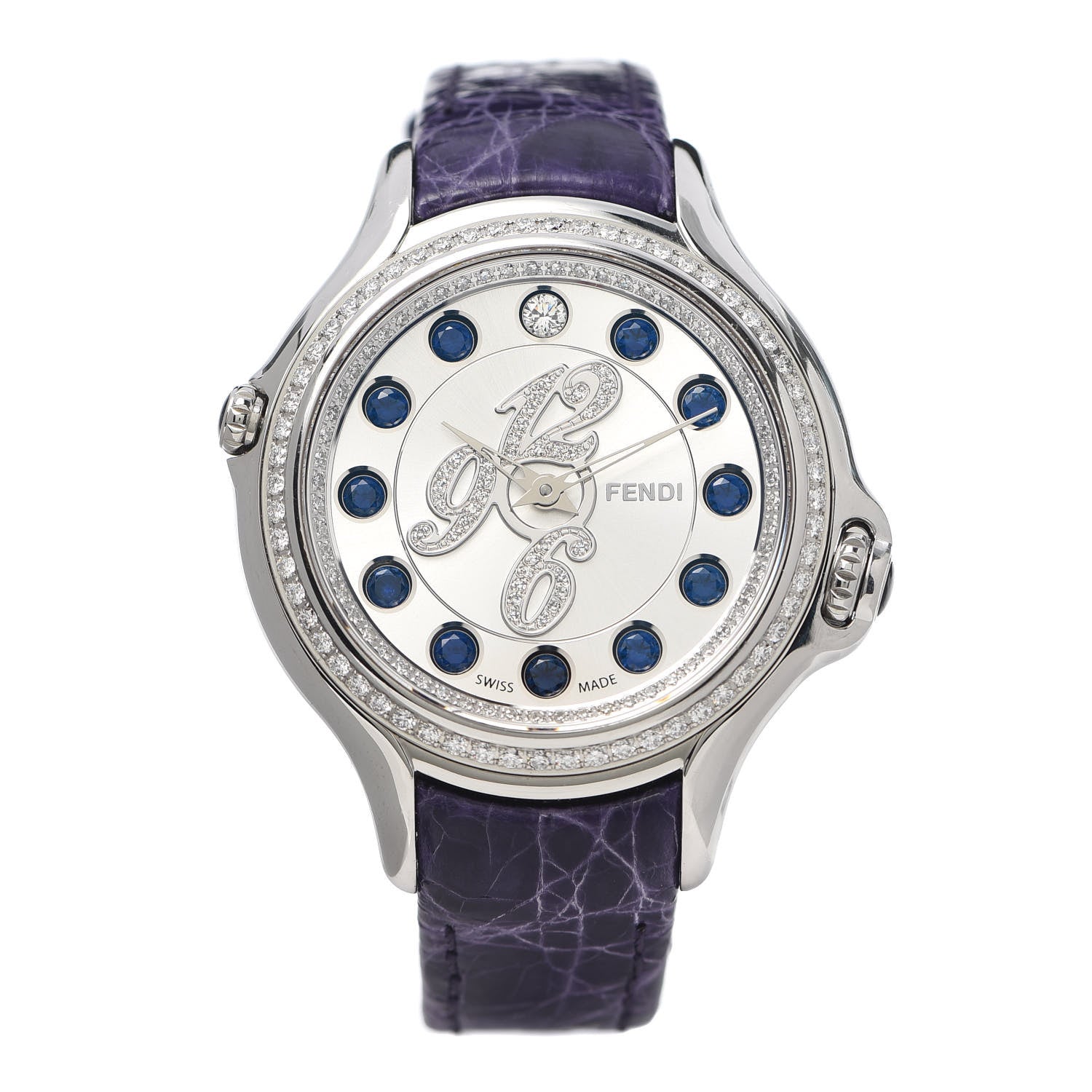 Fendi Stainless Steel Alligator Diamond Bezel Topaz 38mm Crazy Carats Rotating Gem Quartz Watch 2 of 8