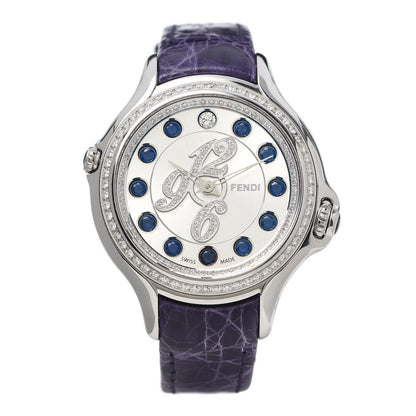 Fendi Stainless Steel Alligator Diamond Bezel Topaz 38mm Crazy Carats Rotating Gem Quartz Watch 2 of 8