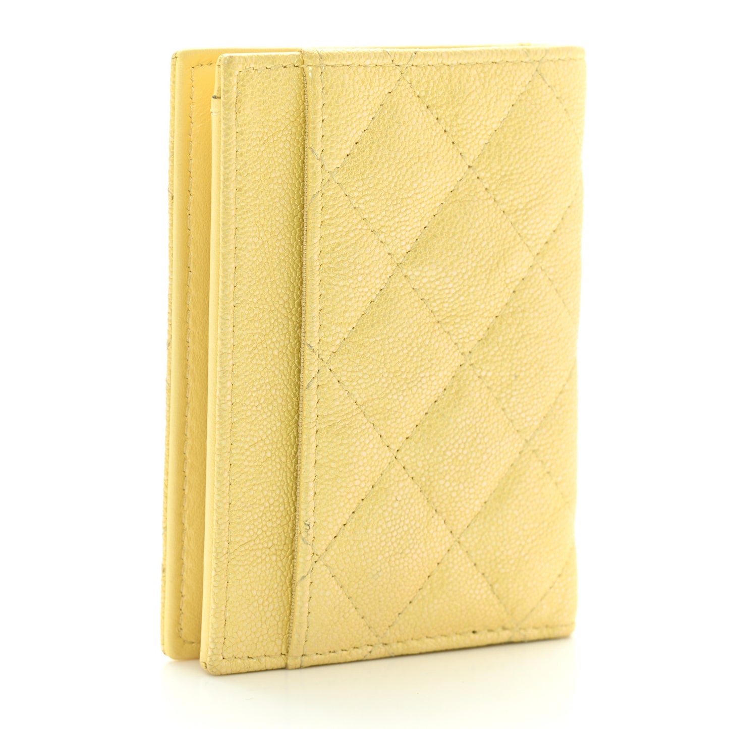 Caviar Quilted Card Holder Wallet Yellow