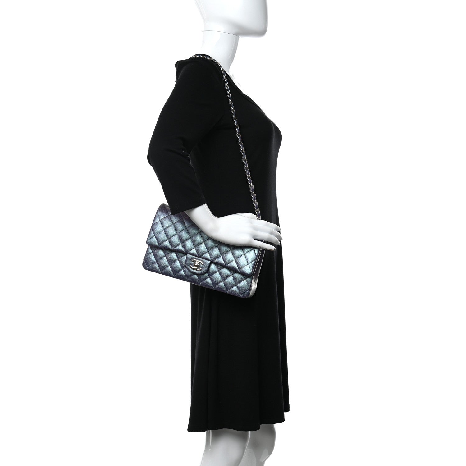 Chanel Iridescent Caviar Quilted Medium Double Flap Dark Blue 2 of 10