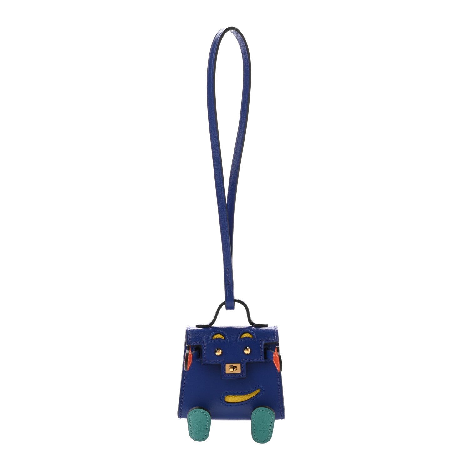 Hermes Tadelakt Chevre Mysore Kelly Quelle Idole Bag Charm Bleu Electrique Feu Jaune De Naples Vert Verone 1 of 5