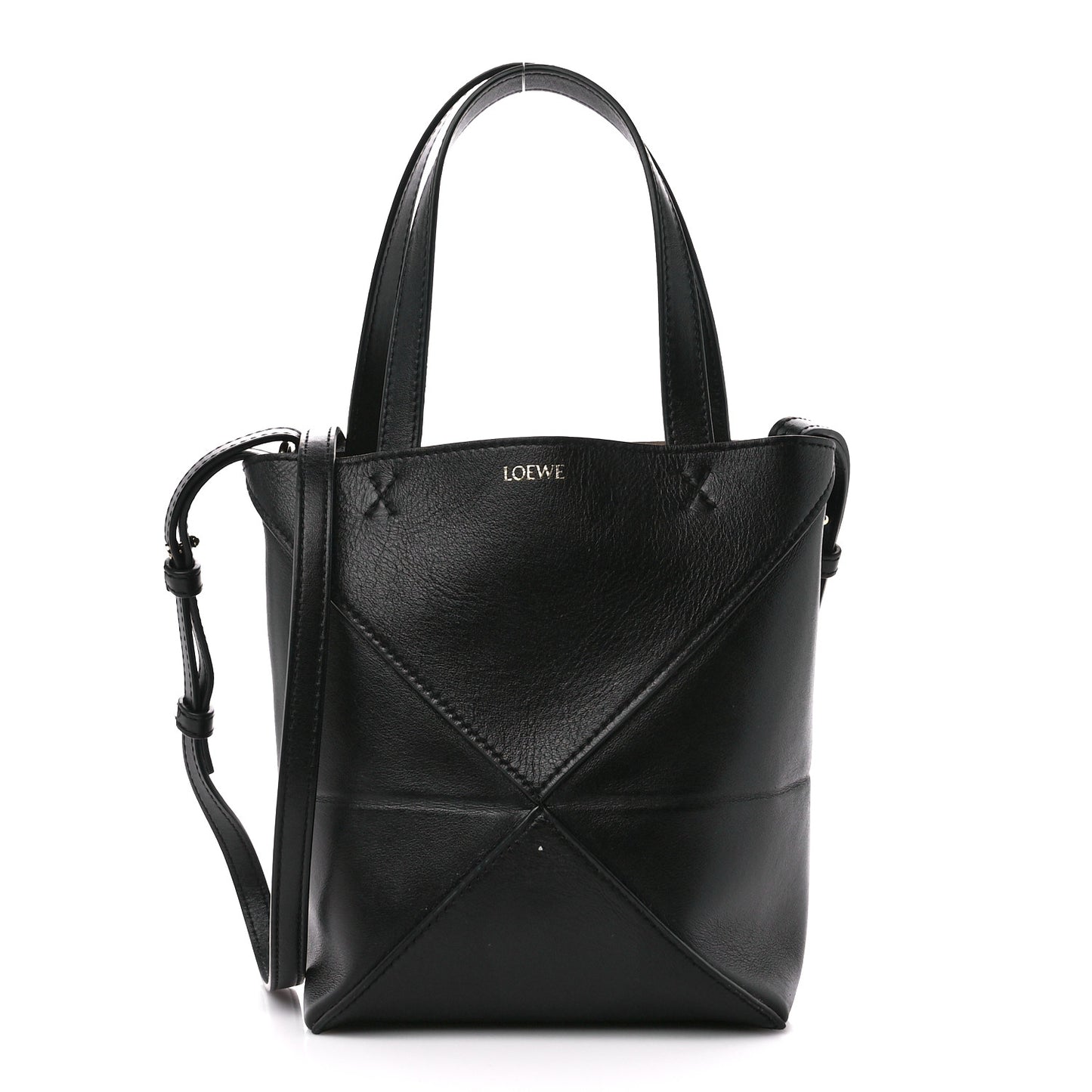 Shiny Calfskin Mini Puzzle Fold Tote Black