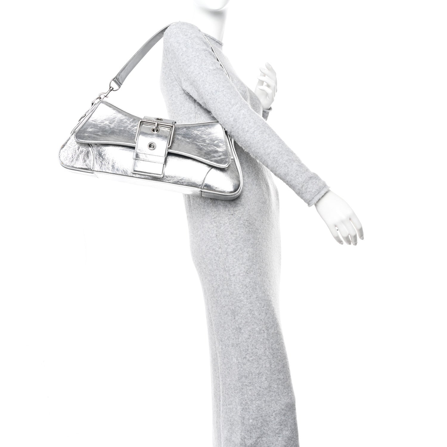 Balenciaga Smooth Metallic Calfskin Large Lindsay Shoulder Bag Silver 2 of 20