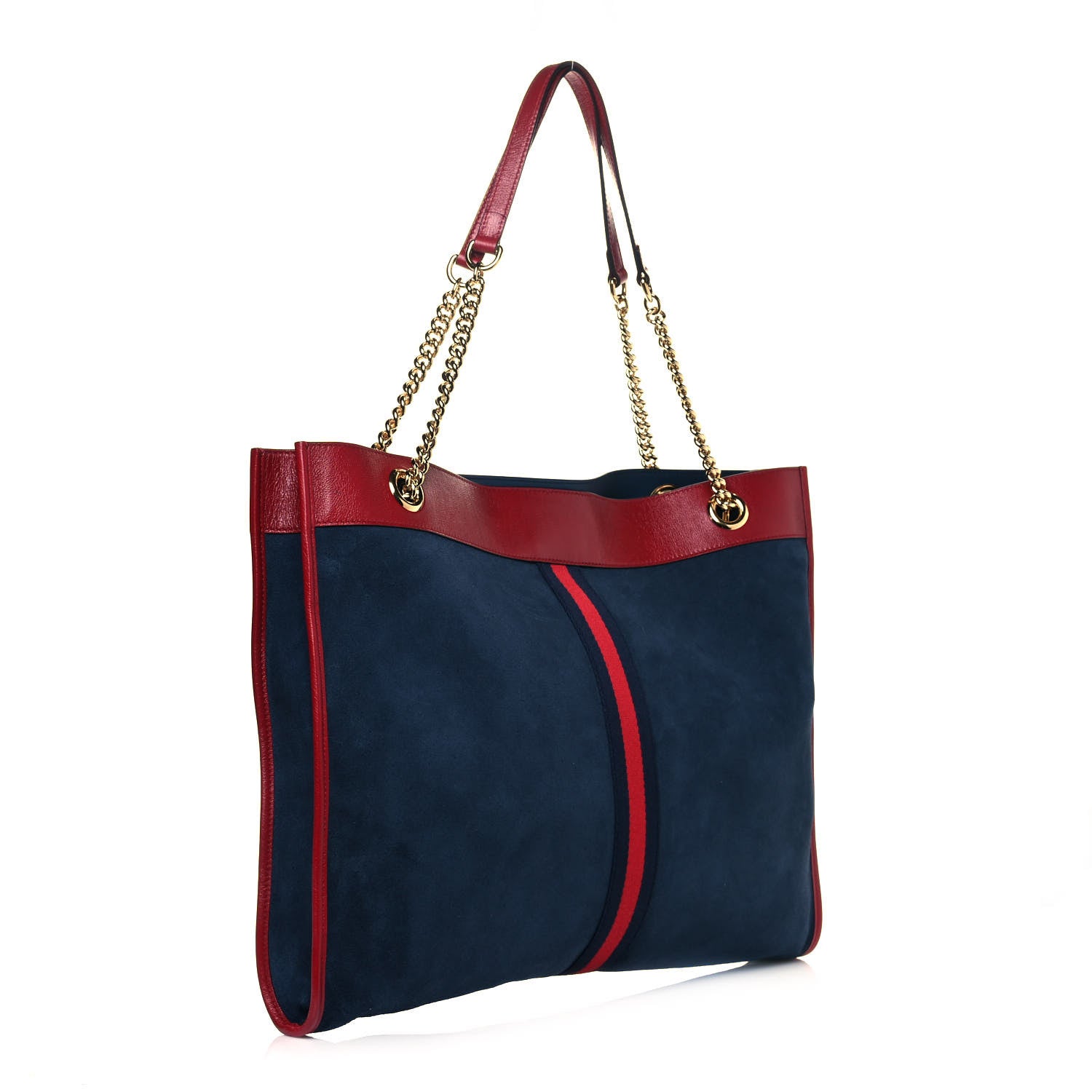Gucci Suede Calfskin Large Rajah Chain Tote New Blue Romantic Cherry 3 of 11