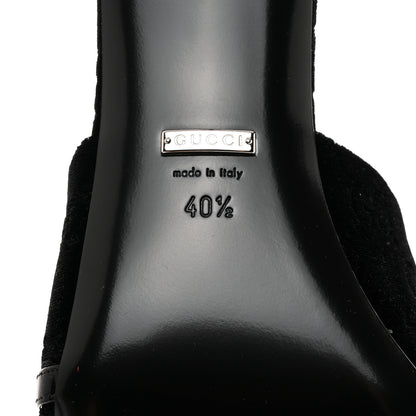 Gucci New Velvet Ashmir Regent Calfskin GG Monogram Square Toe Bow 45mm Slide Sandals 40.5 Black 8 of 9