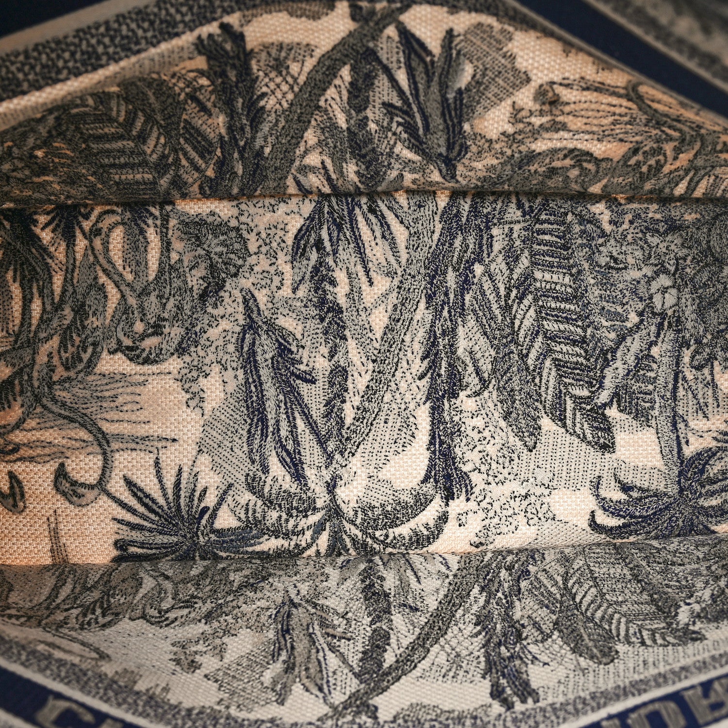 Christian Dior Canvas Embroidered Large Palm Tree Toile De Jouy Book Tote Blue 5 of 10