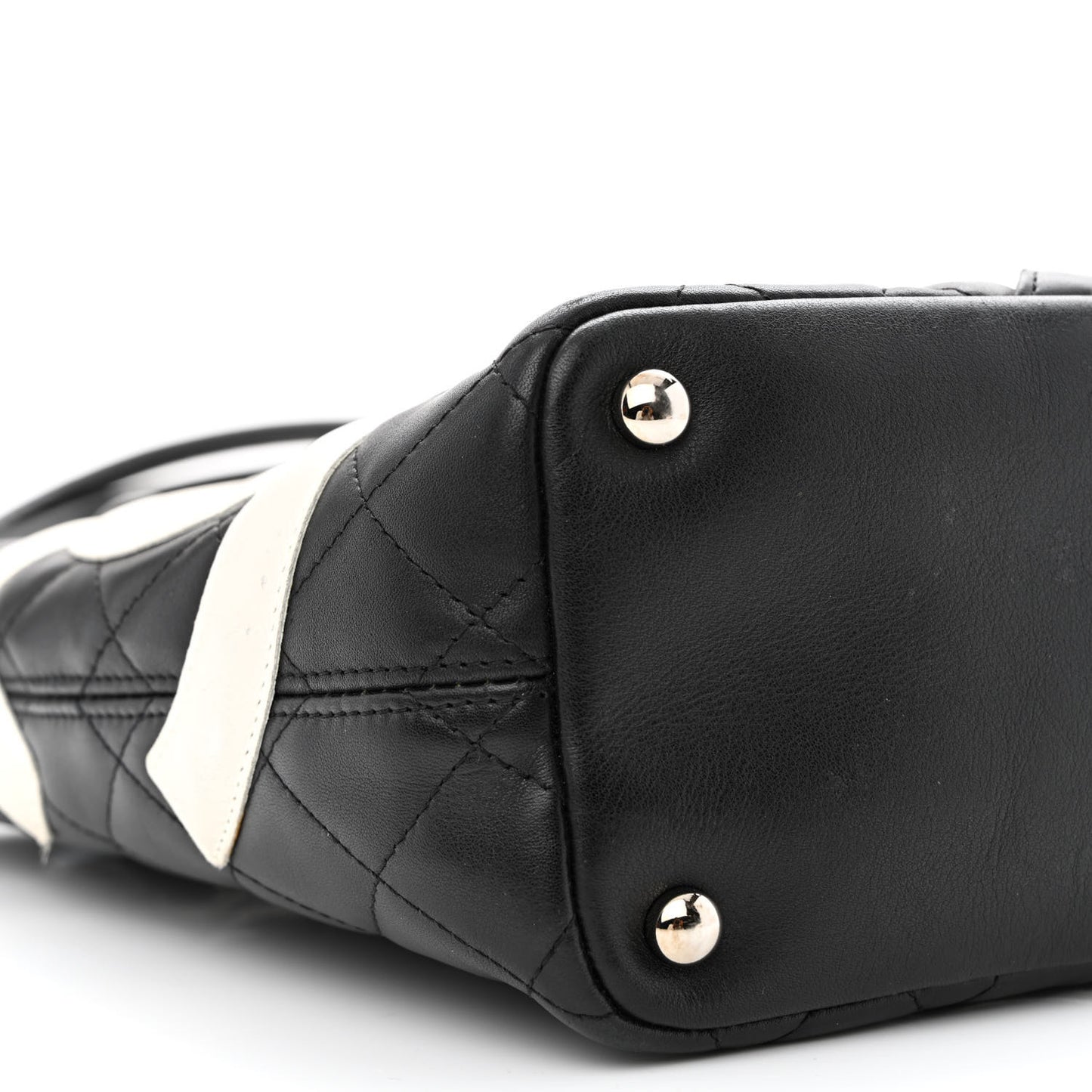 Calfskin Quilted Small Cambon Tote Black White