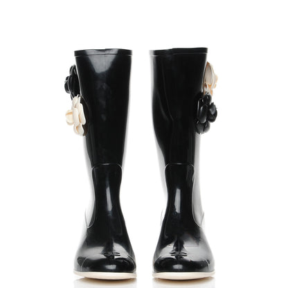 Chanel Rubber Camellia Rain Boots 42 Black 2 of 8