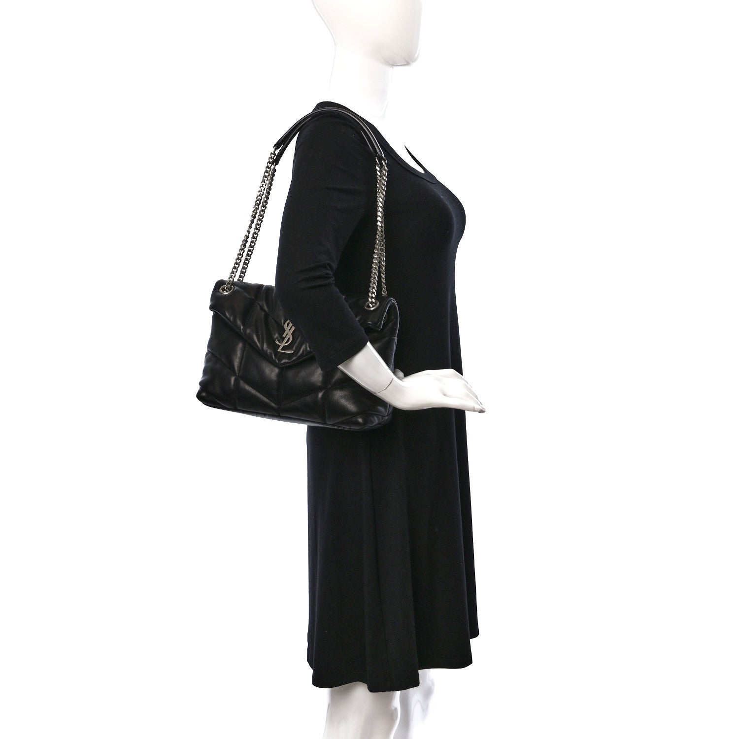 Saint Laurent Lambskin Quilted Small Loulou Puffer Monogram Chain Satchel Black 2 of 8