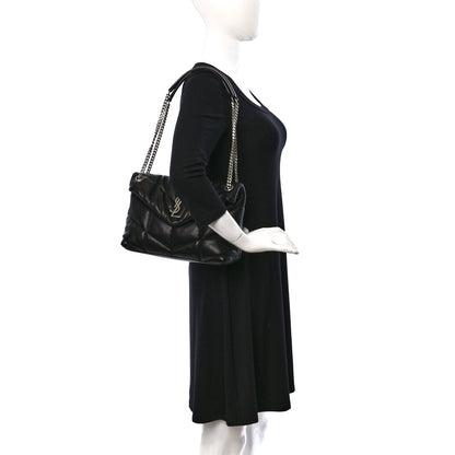 Saint Laurent Lambskin Quilted Small Loulou Puffer Monogram Chain Satchel Black 2 of 8