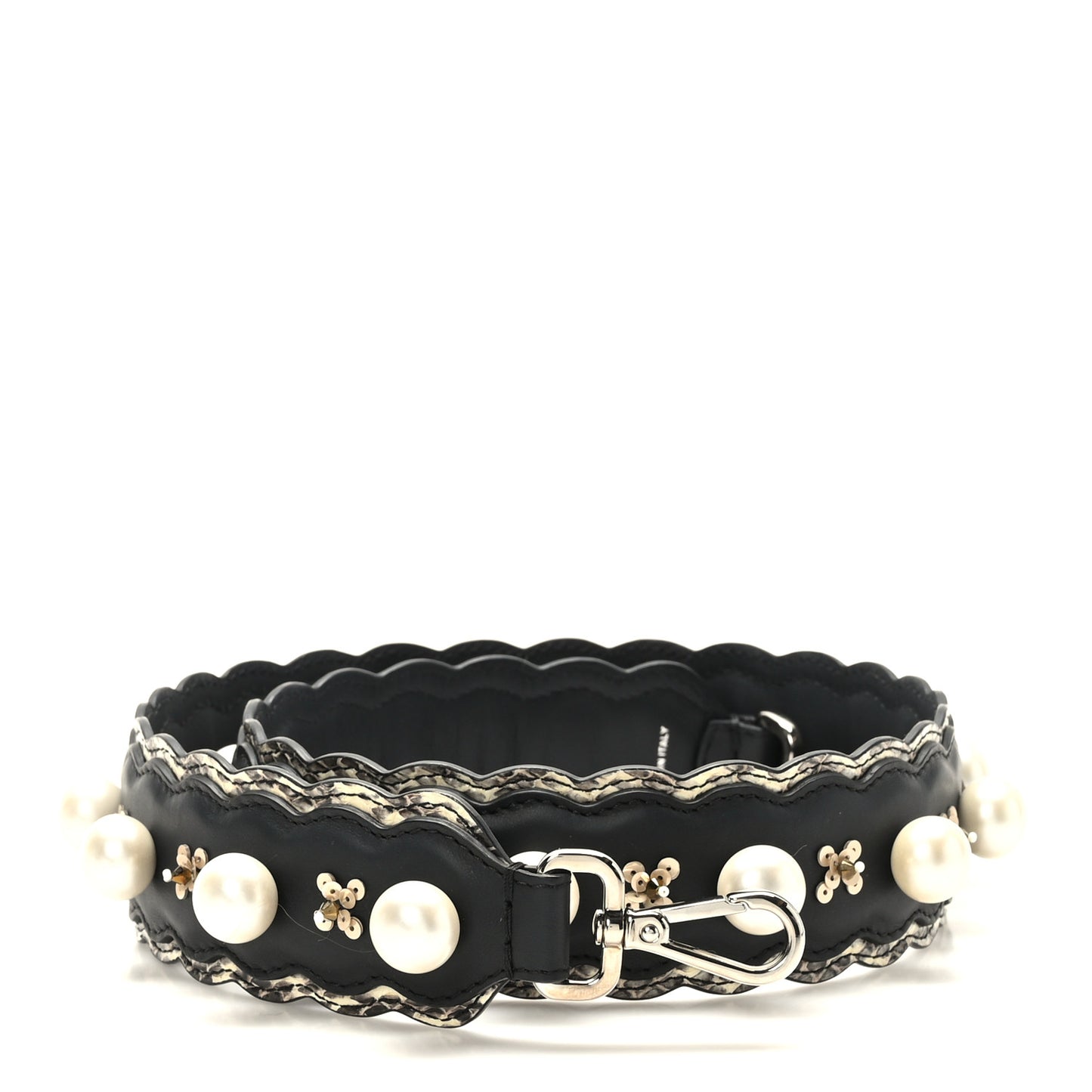 Calfskin Pearl Snakeskin Embellished Strap You Black Camelia