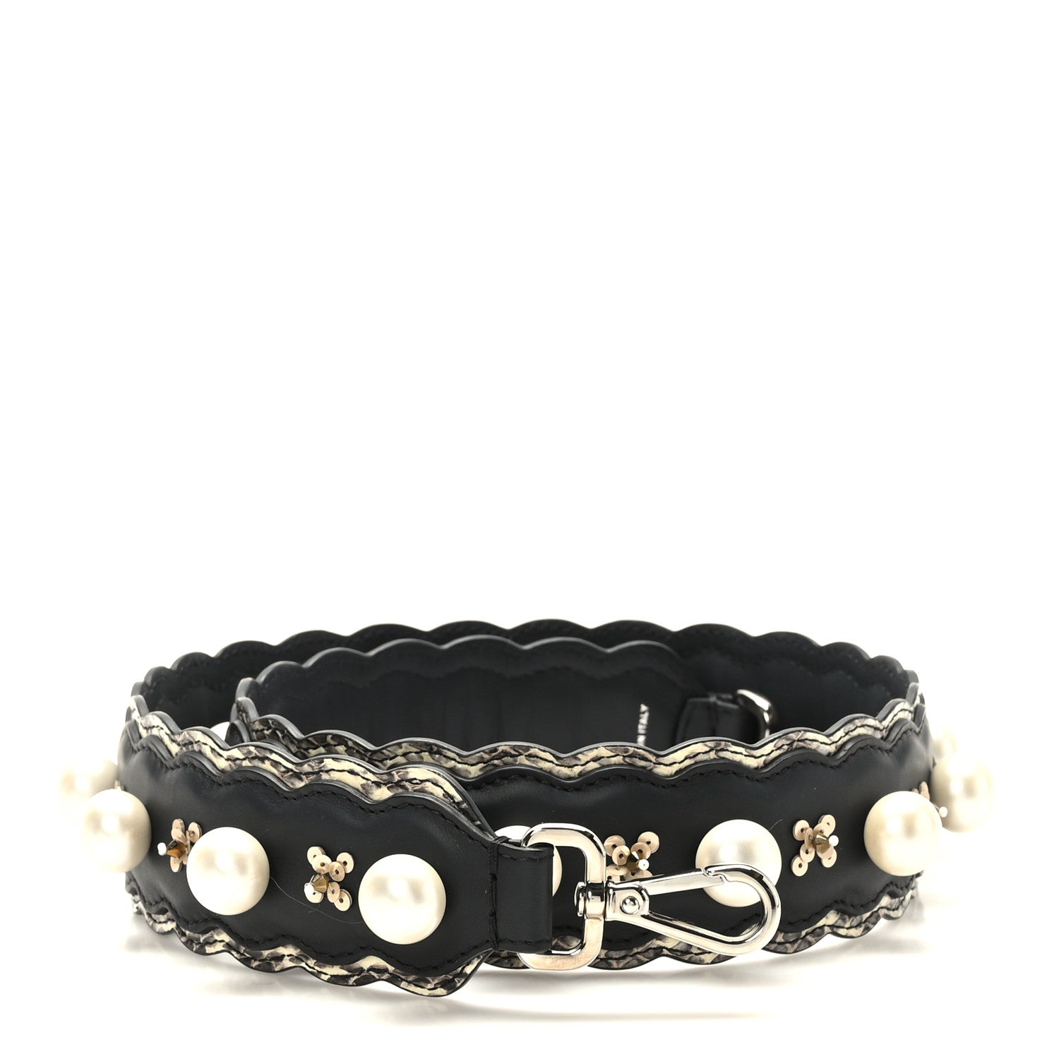 Fendi Calfskin Pearl Snakeskin Embellished Strap You Black Camelia 1 of 5