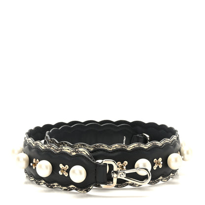 Fendi Calfskin Pearl Snakeskin Embellished Strap You Black Camelia 1 of 5