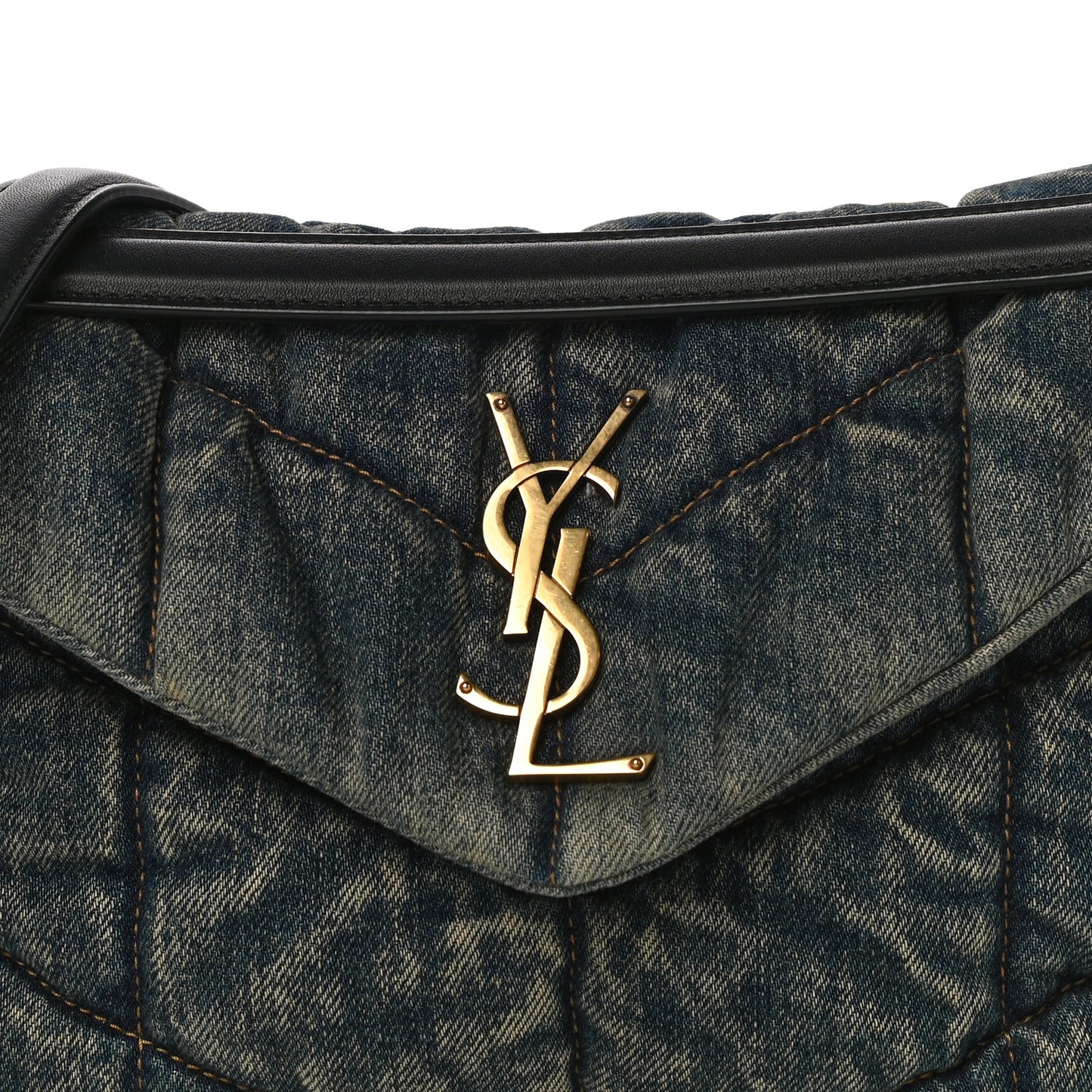 Denim Quilted Small Loulou Puffer Monogram Chain Satchel Rodeo Blue