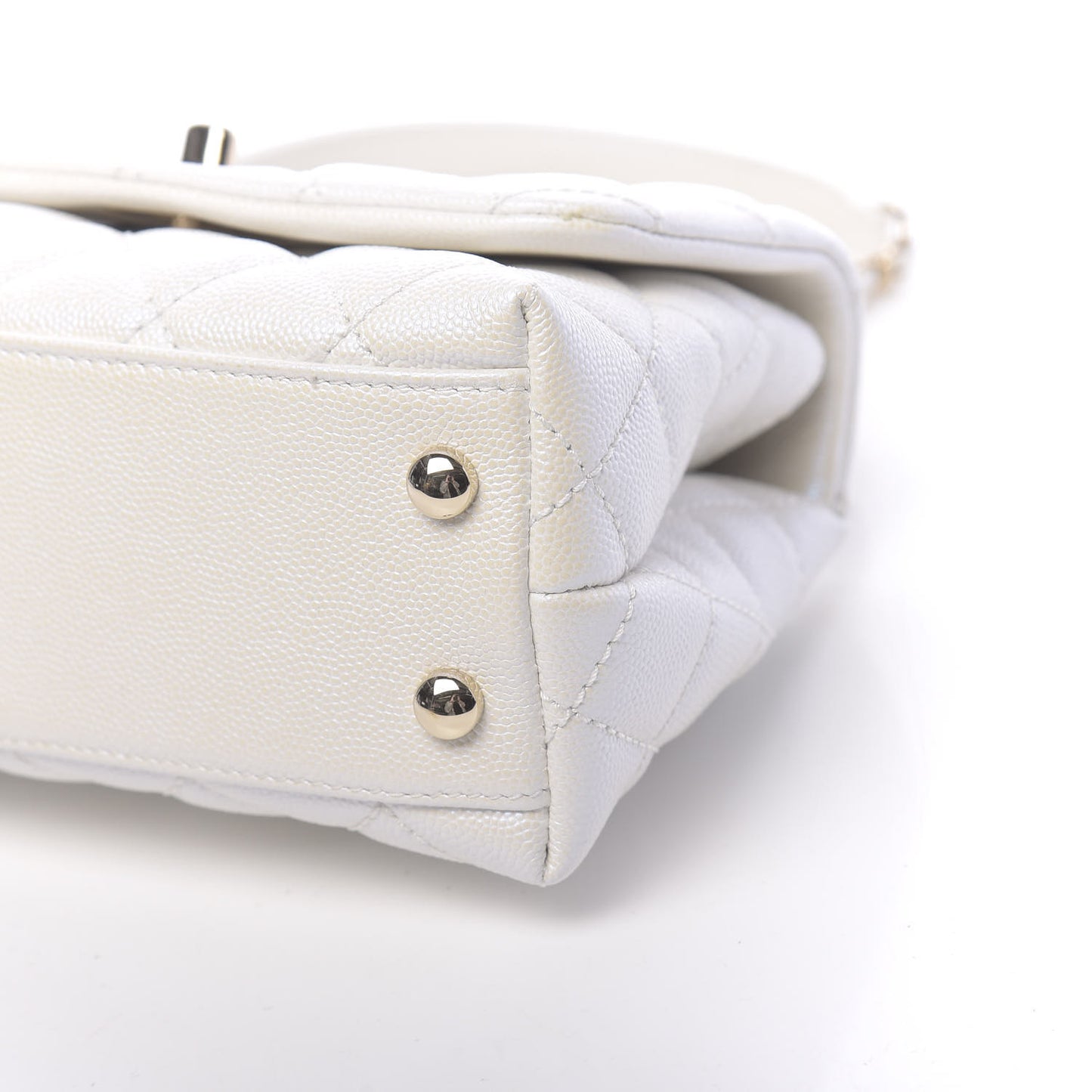 Iridescent Caviar Quilted Extra Mini Coco Handle Flap Ivory