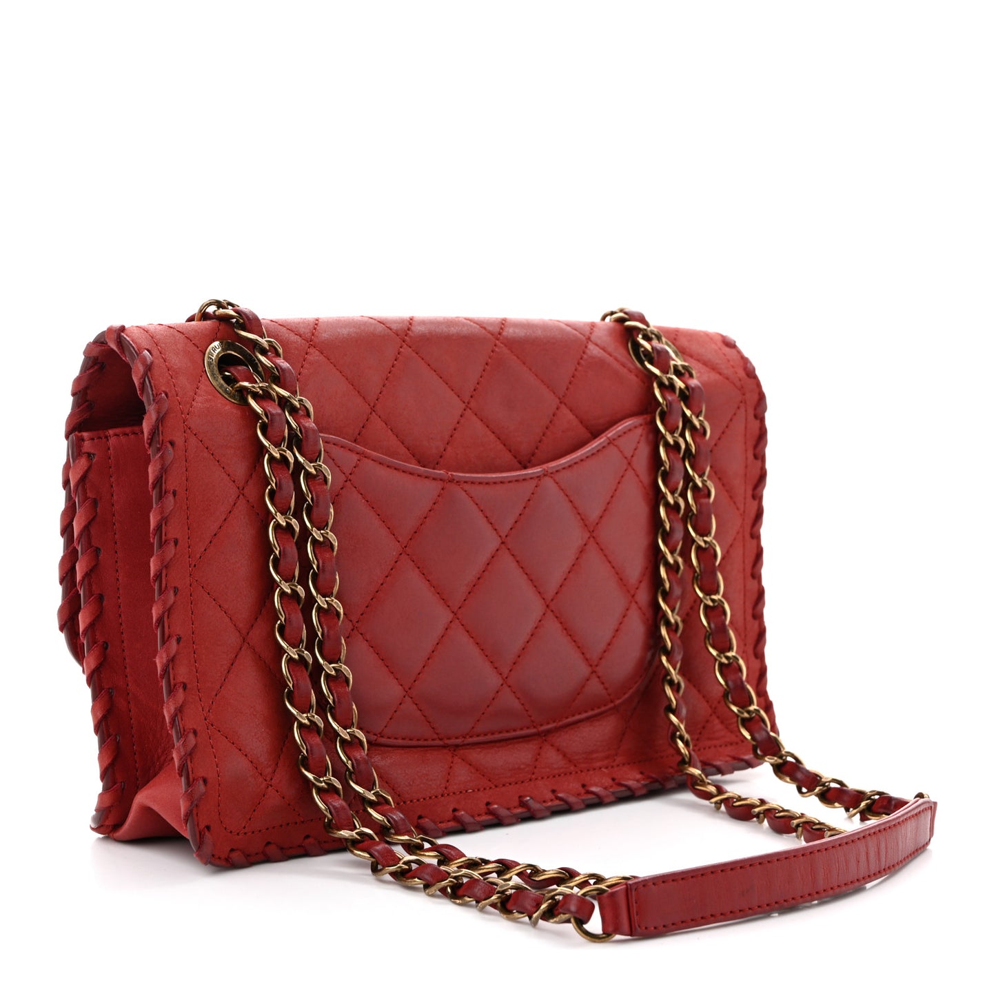 Iridescent Calfskin Medium Happy Stitch Flap Red