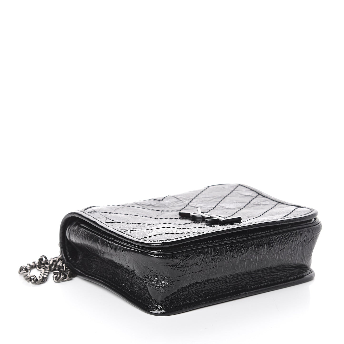 Crinkled Calfskin Matelasse Monogram Niki Chain Wallet Black