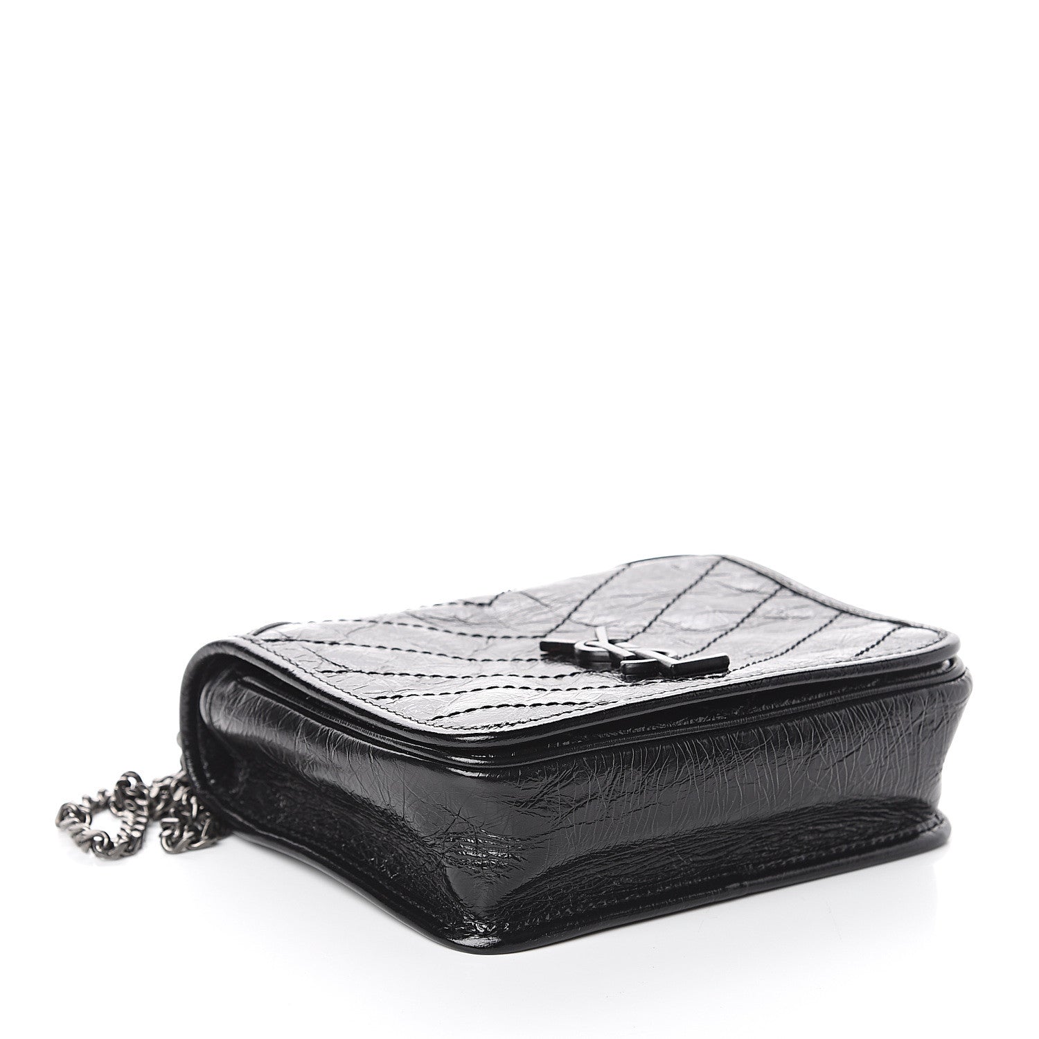 Saint Laurent Crinkled Calfskin Matelasse Monogram Niki Chain Wallet Black 3 of 8