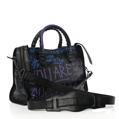 Balenciaga Agneau Arena Graffiti All Over Classic Hardware S City Black Bleu Violet 3 of 10