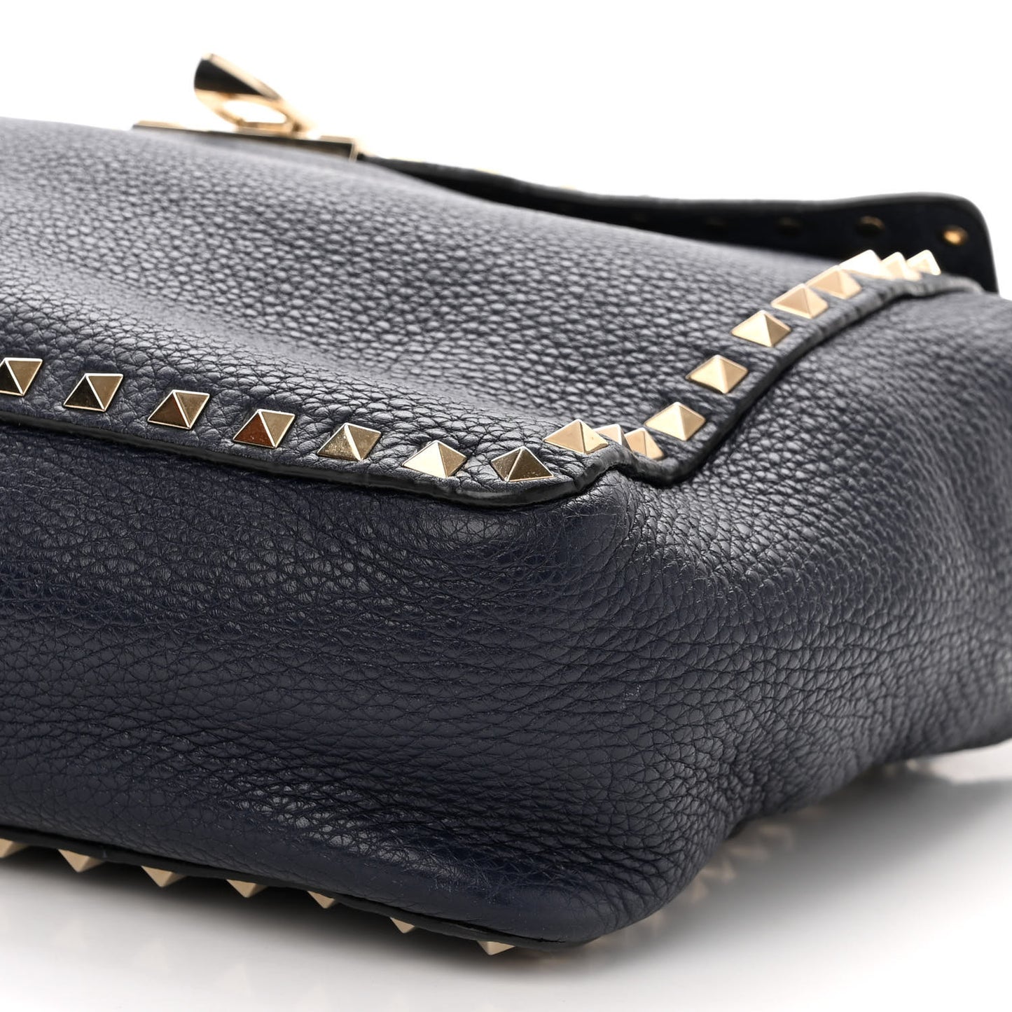 Pebbled Calfskin Rockstud Flip Lock Flap Messenger Satchel Marine