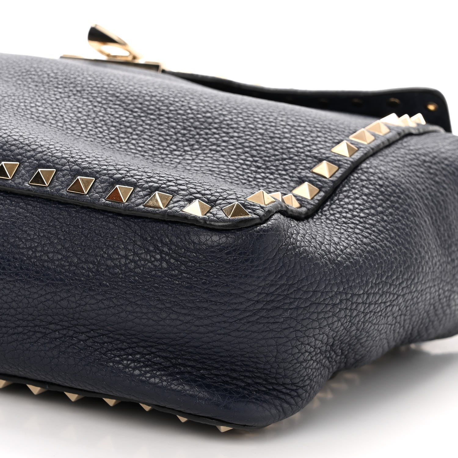 Valentino Garavani Pebbled Calfskin Rockstud Flip Lock Flap Messenger Satchel Marine 9 of 10