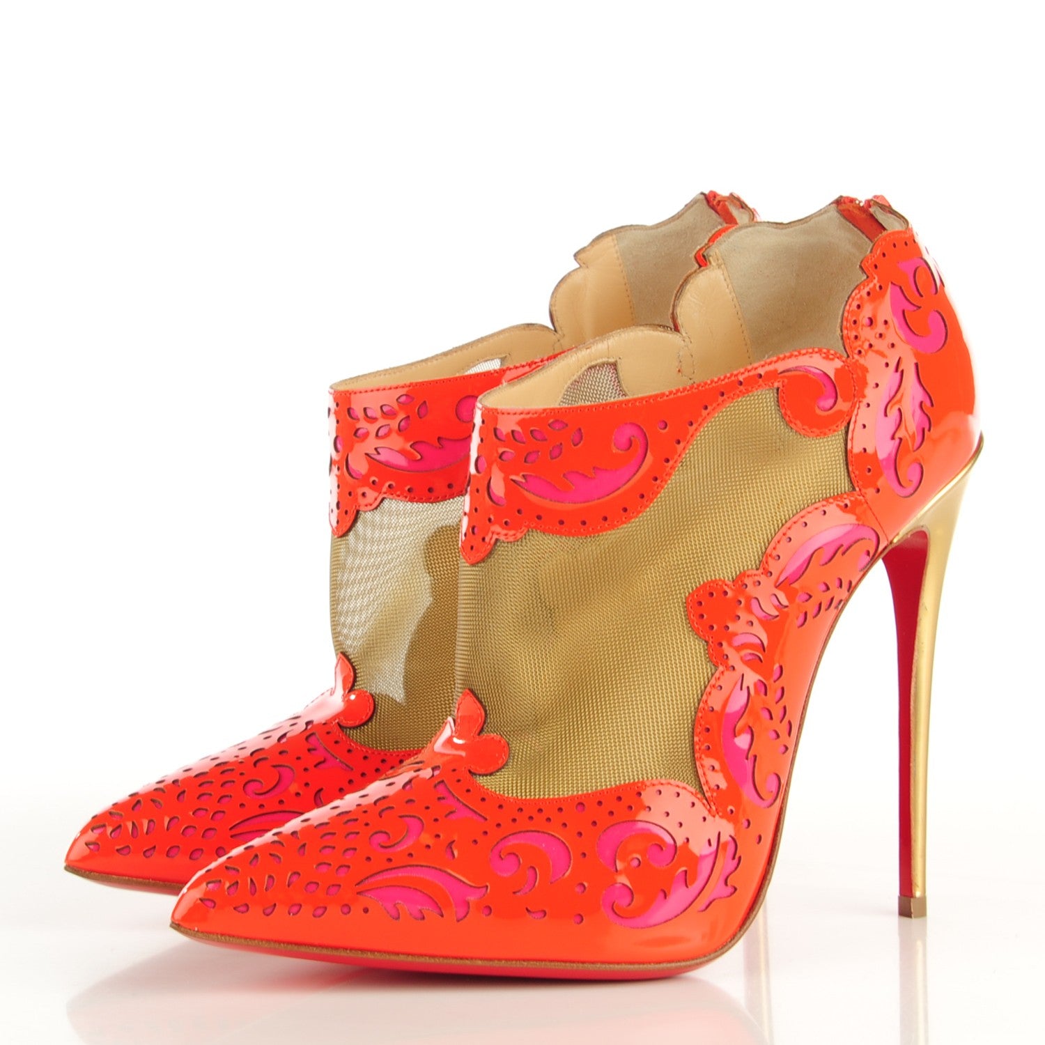Christian Louboutin Patent Mesh Lasercut Mandolina 120 Booties 38.5 Red 3 of 7