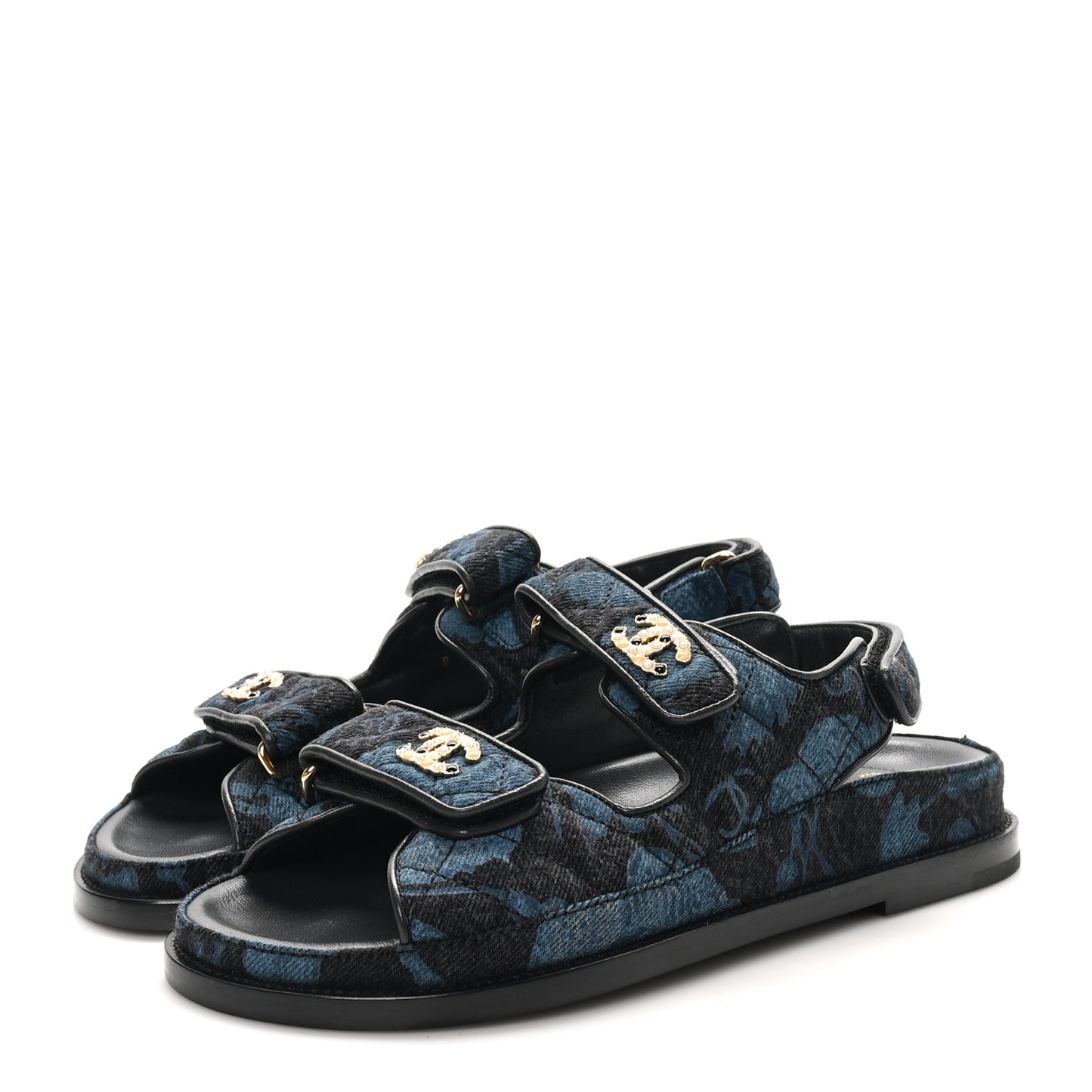 Denim Velcro Dad Sandals 36.5 Dark Grey Blue Black