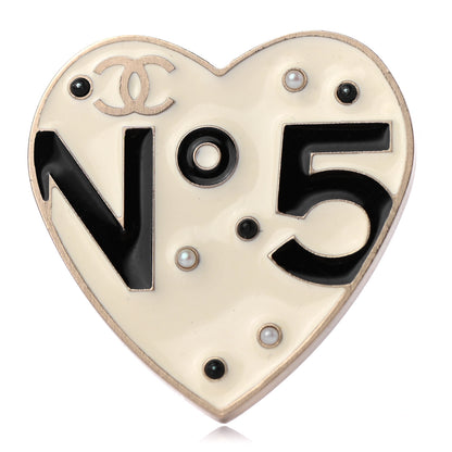 Chanel Resin Pearl CC Heart Brooch Ivory Black 1 of 4
