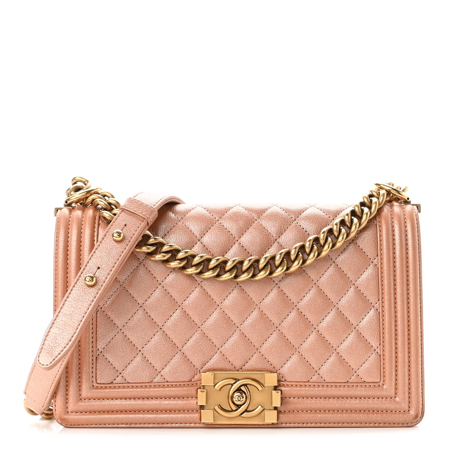 Chanel Metallic Calfskin Quilted Medium Boy Flap Dark Beige 1 of 9