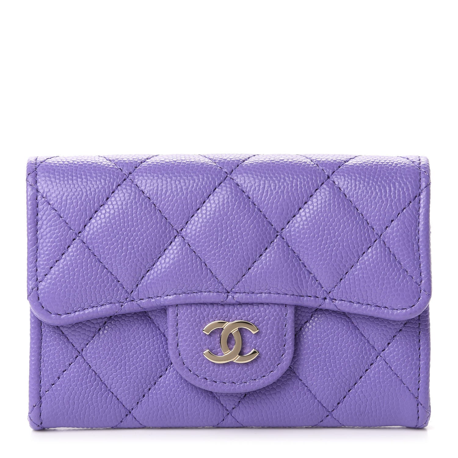 Chanel Caviar Quilted Flap Card Holder Wallet Purple 1 of 9