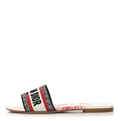 Christian Dior Canvas Embroidered Dioramour Dway Mules Slide Sandals 38 Red 1 of 8