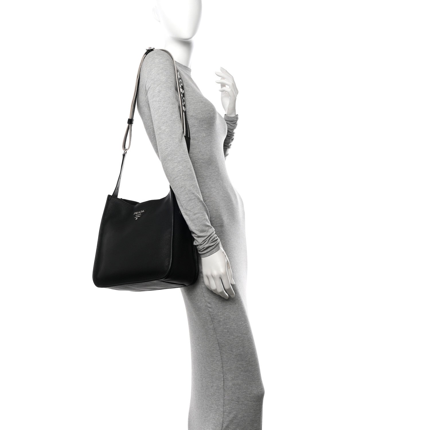 Prada Vitello Daino Soft Hobo Messenger Bag Black 2 of 13