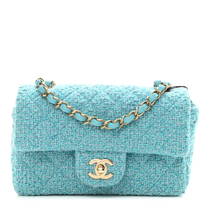 Chanel Wool Tweed Quilted Mini Rectangular Flap Turquoise Light Blue 1 of 12