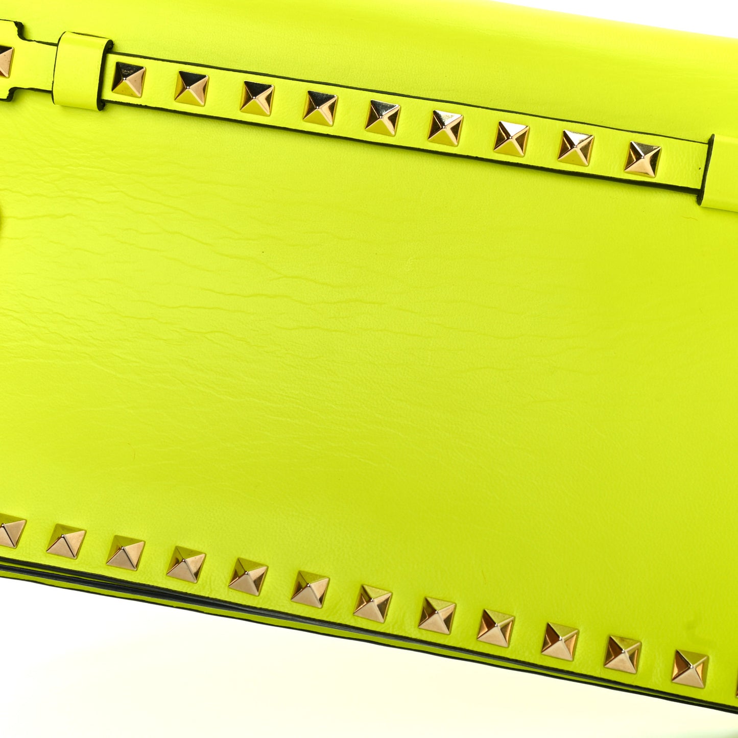 Nappa Rockstud Wristlet Clutch Yellow Fluo