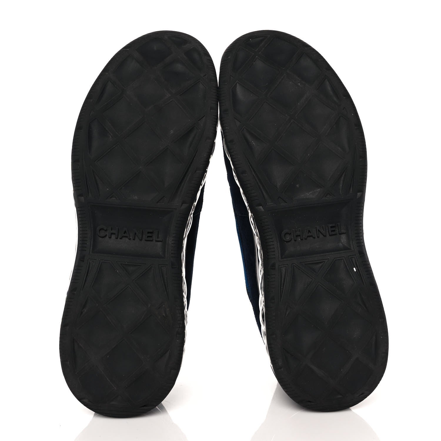 Chanel Suede Calfskin Velvet Grosgrain CC Sneakers 39.5 Navy Blue Black 6 of 10