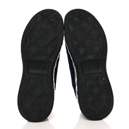 Chanel Suede Calfskin Velvet Grosgrain CC Sneakers 39.5 Navy Blue Black 6 of 10
