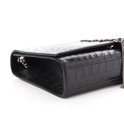 Saint Laurent Calfskin Crocodile Embossed Medium Classic Monogram Kate Tassel Satchel Black 5 of 8