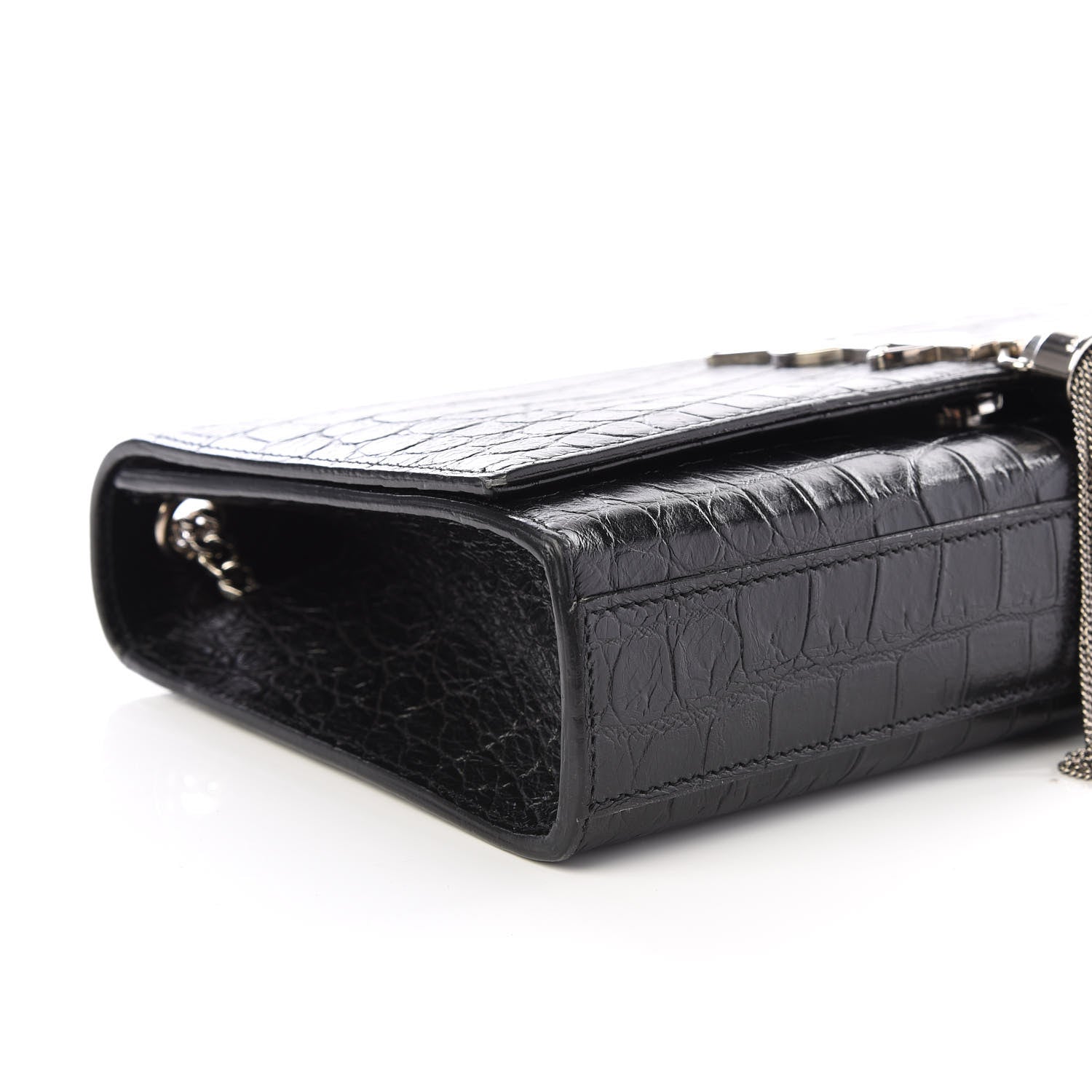 Saint Laurent Calfskin Crocodile Embossed Medium Classic Monogram Kate Tassel Satchel Black 5 of 8