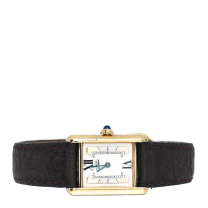 Cartier Sterling Silver Vermeil Alligator 20mm Must de Cartier Tank Quartz Watch Brown 2 of 4